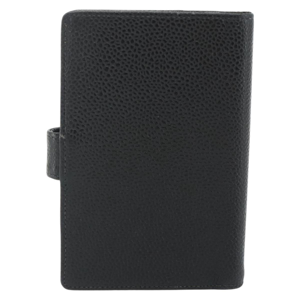 CHANEL Day Planner Cover Caviar Skin Black Gold CC Auth 178788A