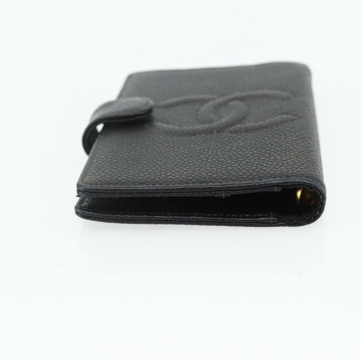 CHANEL Day Planner Cover Caviar Skin Black Gold CC Auth 178788A