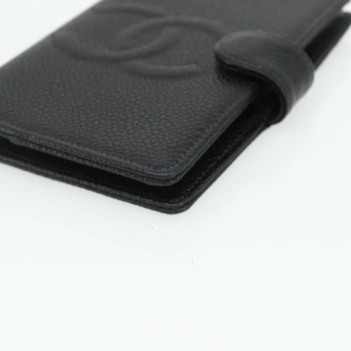 CHANEL Day Planner Cover Caviar Skin Black Gold CC Auth 178788A