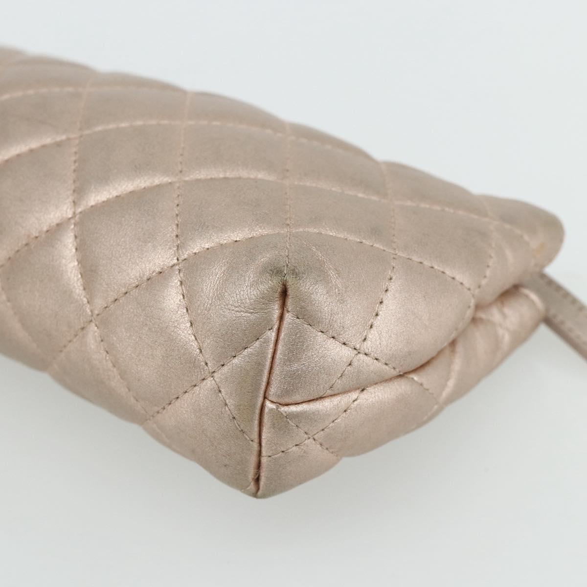 CHANEL Matelasse Pouch Lamb Skin Pink Silver CC Auth 178791A