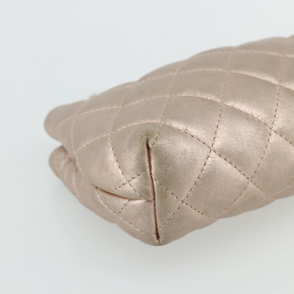 CHANEL Matelasse Pouch Lamb Skin Pink Silver CC Auth 178791A