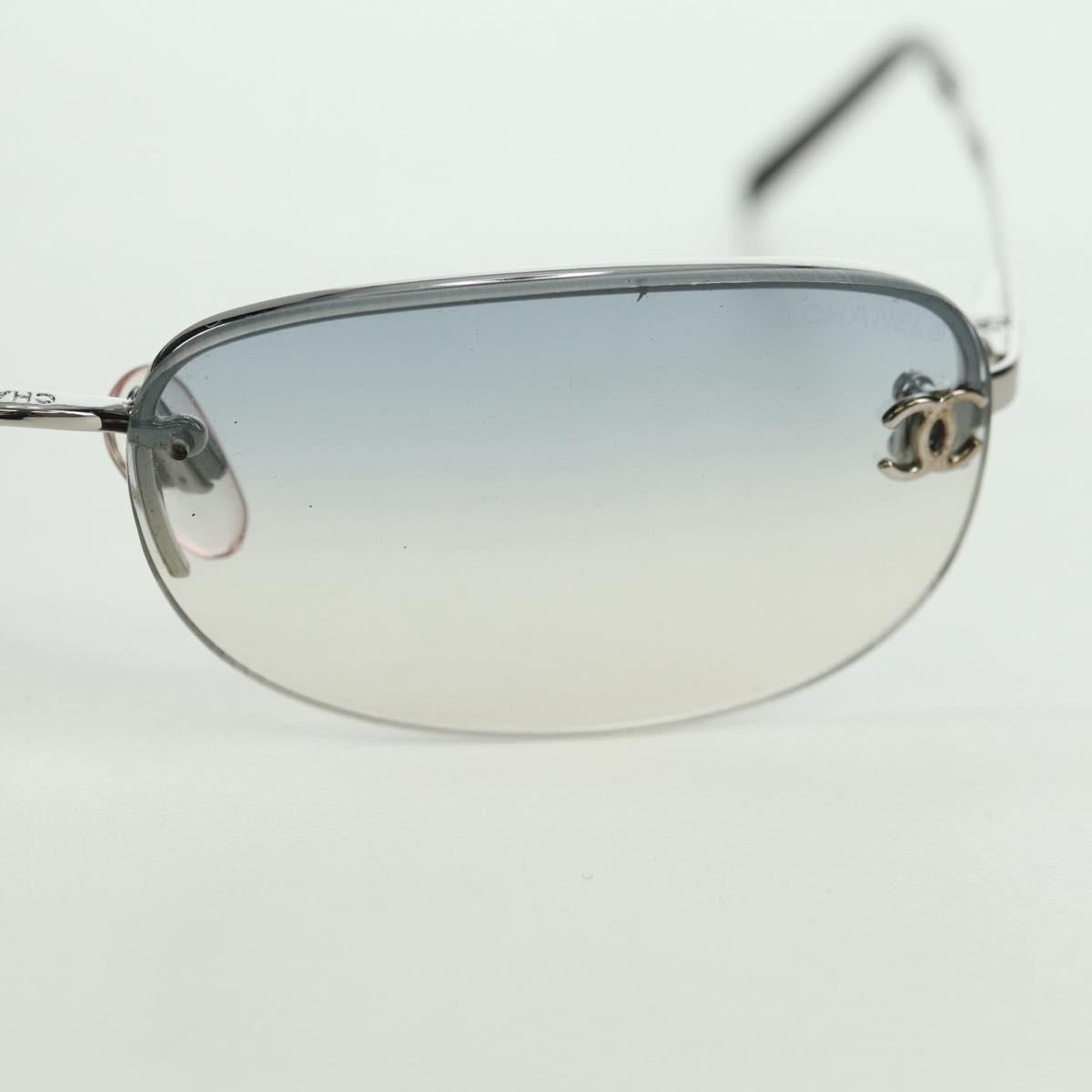 CHANEL COCO Mark Sunglasses metal Silver CC Auth 178795V