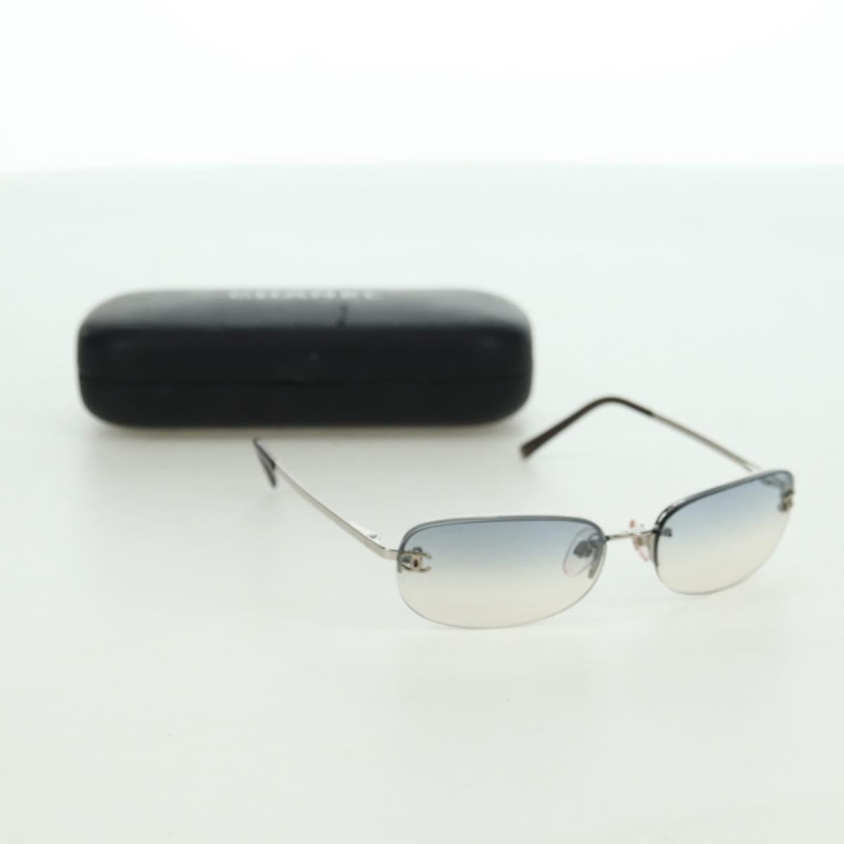 CHANEL COCO Mark Sunglasses metal Silver CC Auth 178795V
