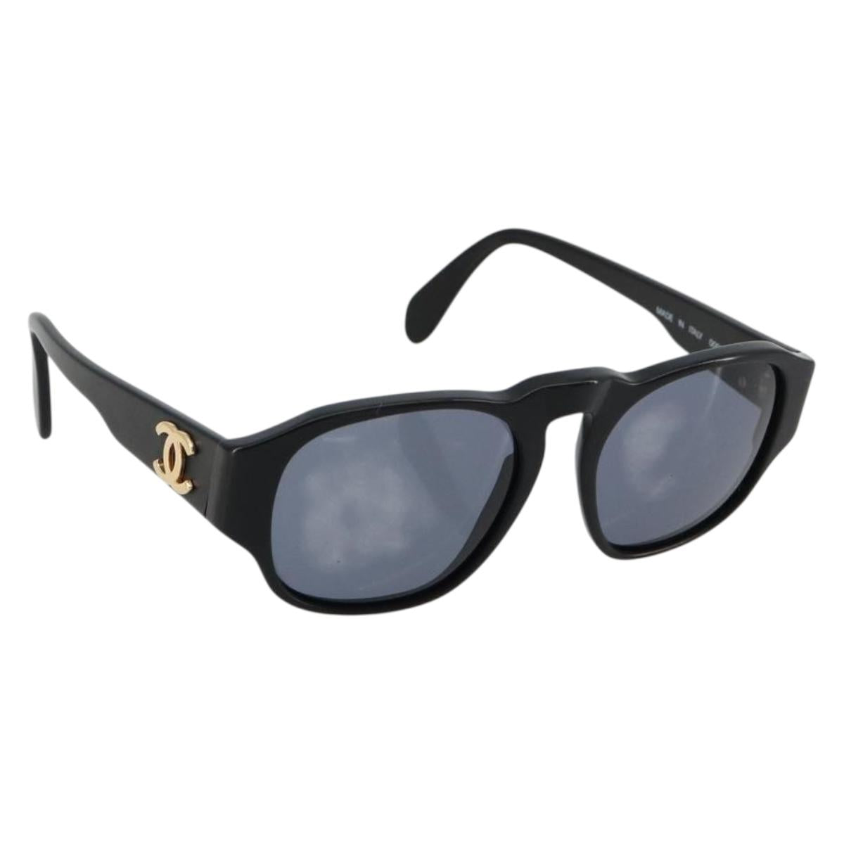 CHANEL COCO Mark Sunglasses plastic Black CC Auth 178797