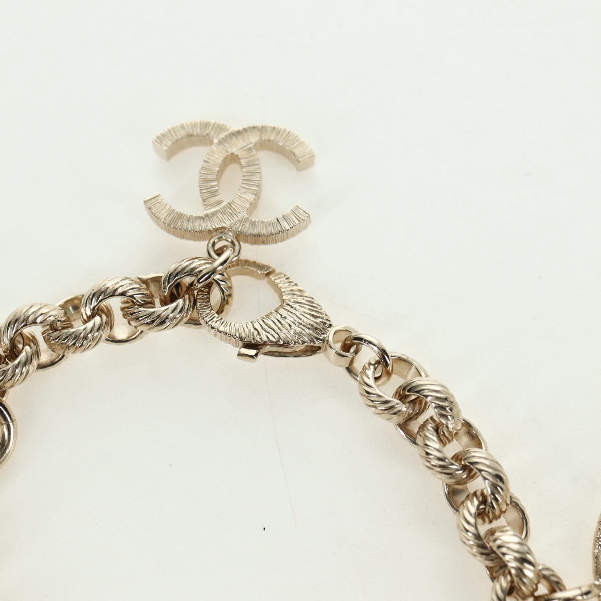 CHANEL Logo Bracelet metal Champagne Gold CC Auth 178800SM
