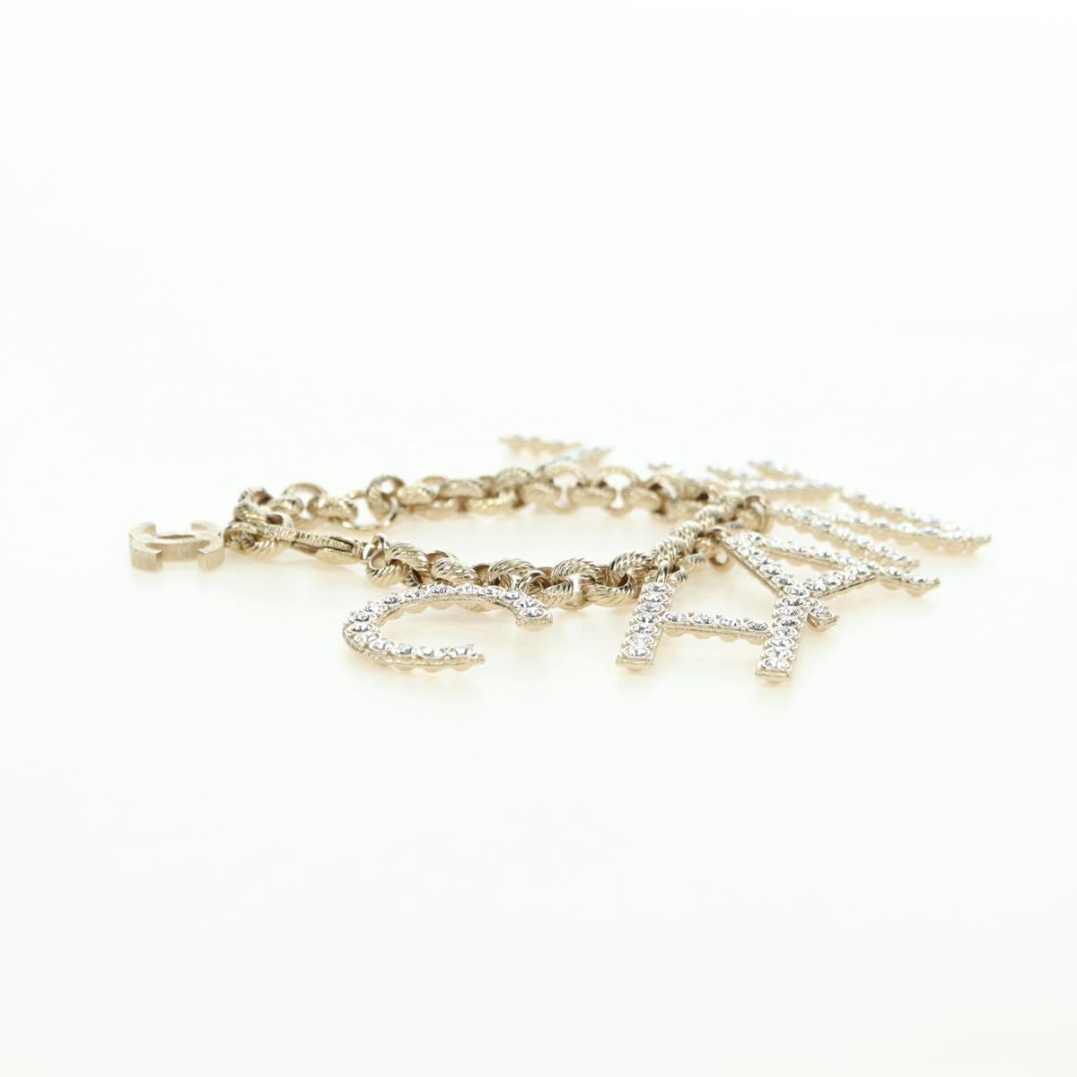 CHANEL Logo Bracelet metal Champagne Gold CC Auth 178800SM