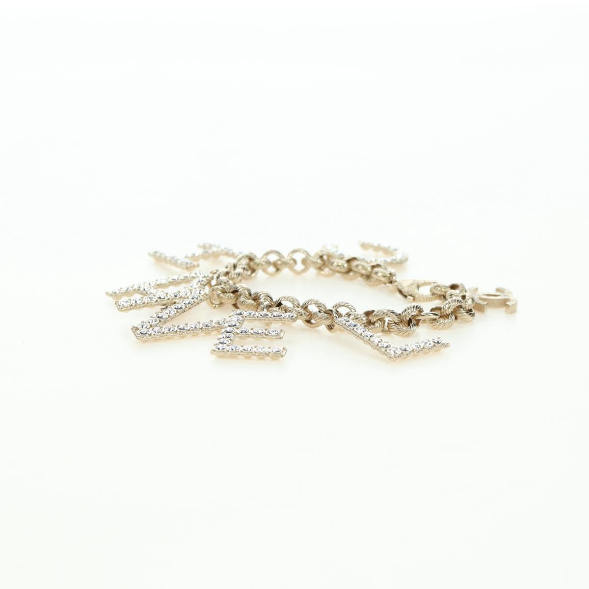 CHANEL Logo Bracelet metal Champagne Gold CC Auth 178800SM
