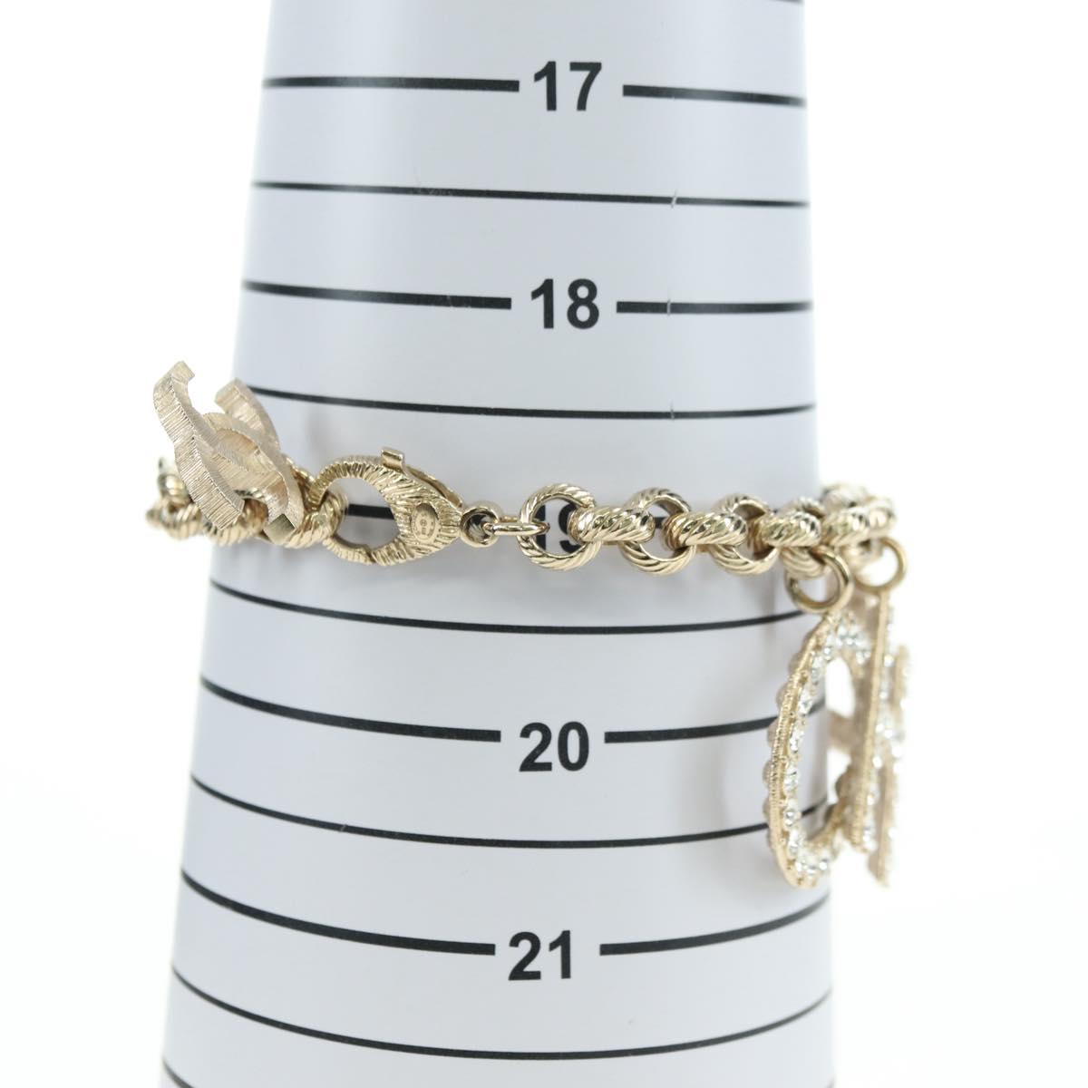 CHANEL Logo Bracelet metal Champagne Gold CC Auth 178800SM