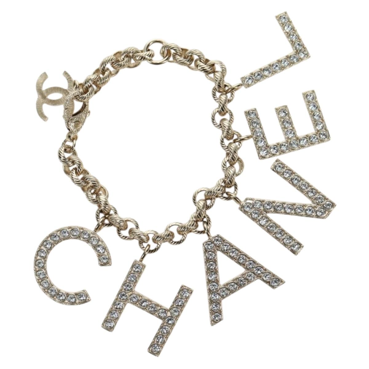 CHANEL Logo Bracelet metal Champagne Gold CC Auth 178800SM