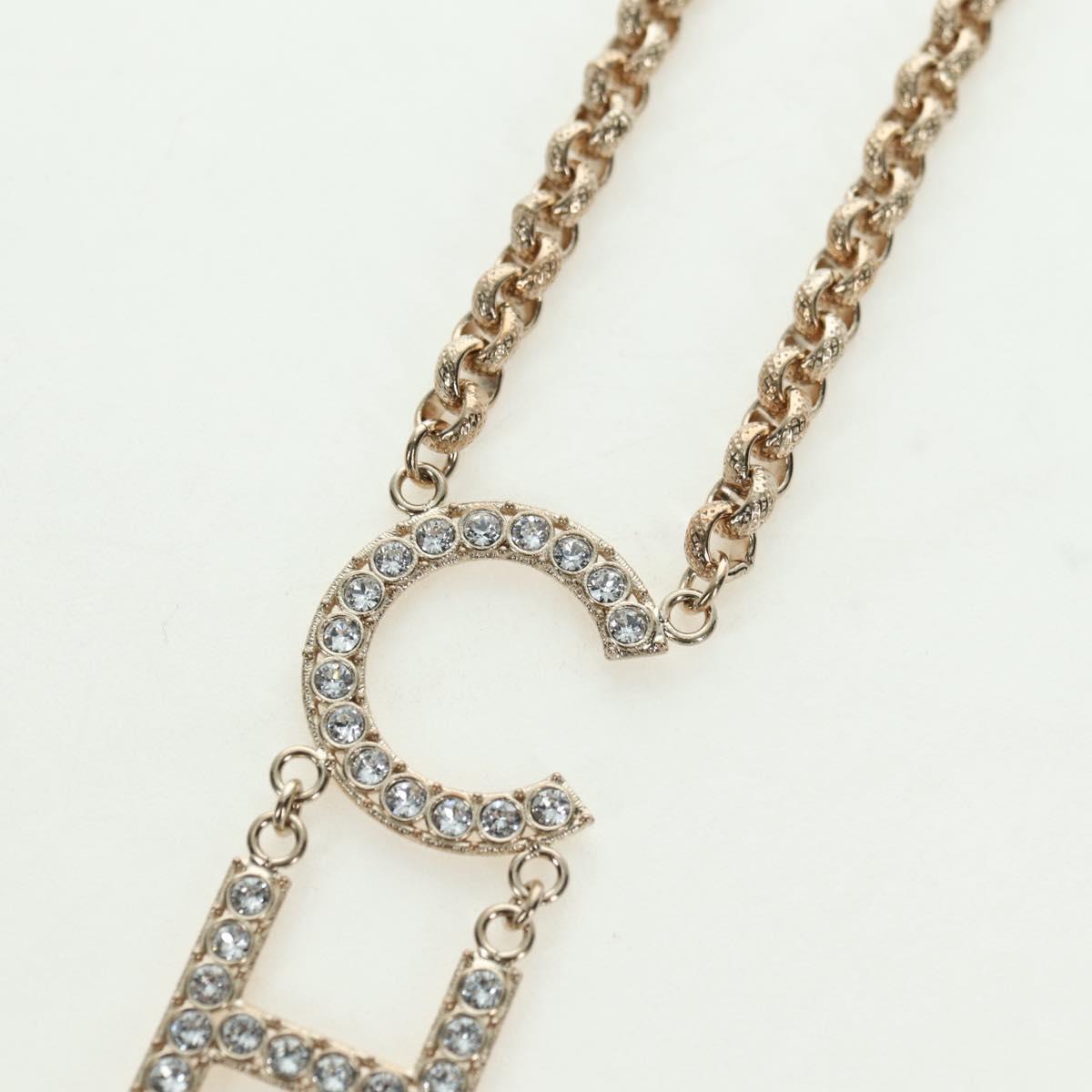 CHANEL Logo Necklace metal Champagne Gold CC Auth 178801SM