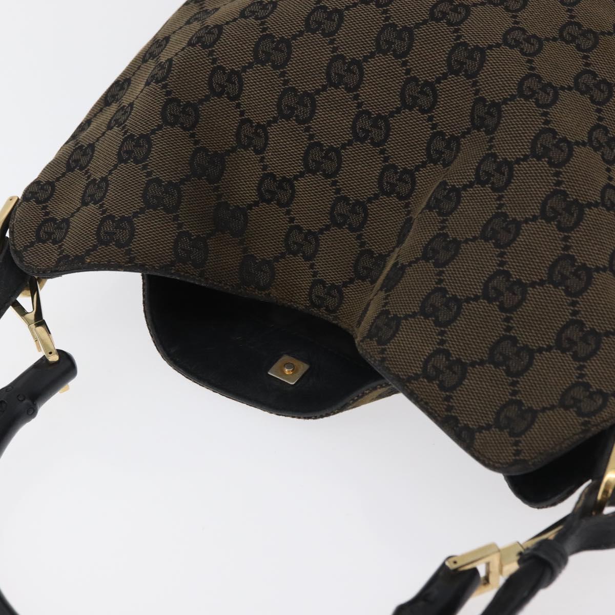 GUCCI GG Canvas Bamboo Shoulder Bag 2way Navy Gold 001 4058 Auth 178808