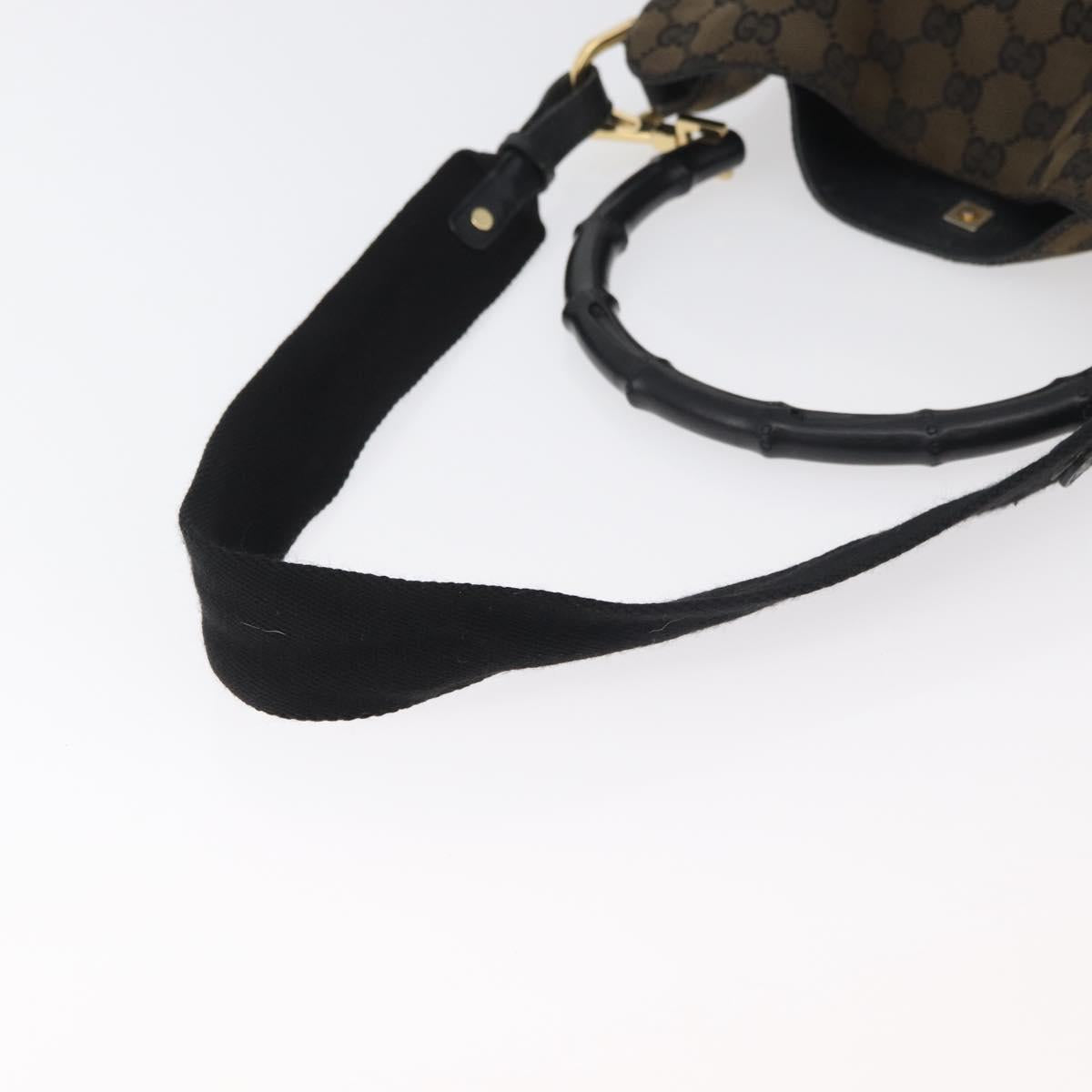 GUCCI GG Canvas Bamboo Shoulder Bag 2way Navy Gold 001 4058 Auth 178808
