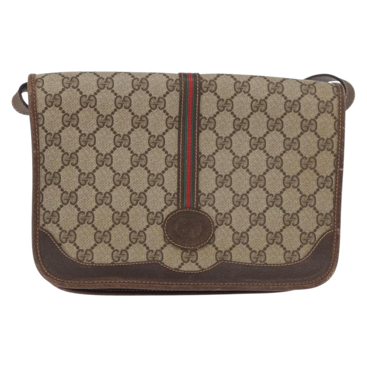GUCCI GG Supreme Web Sherry Line Bag PVC Beige Gold 001 104 0551 Auth 178811