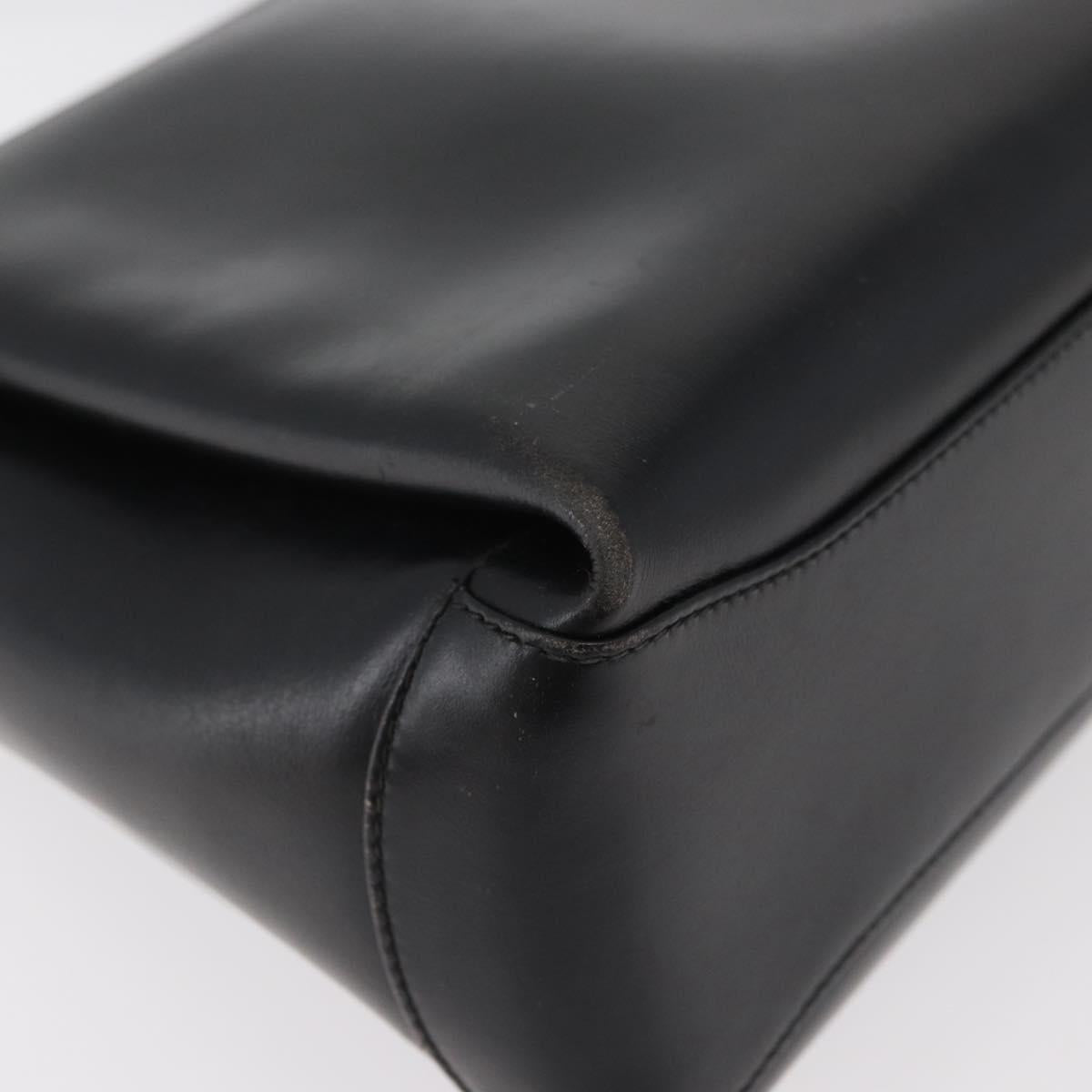 GUCCI Hand Bag Leather Black Gold Auth 178816