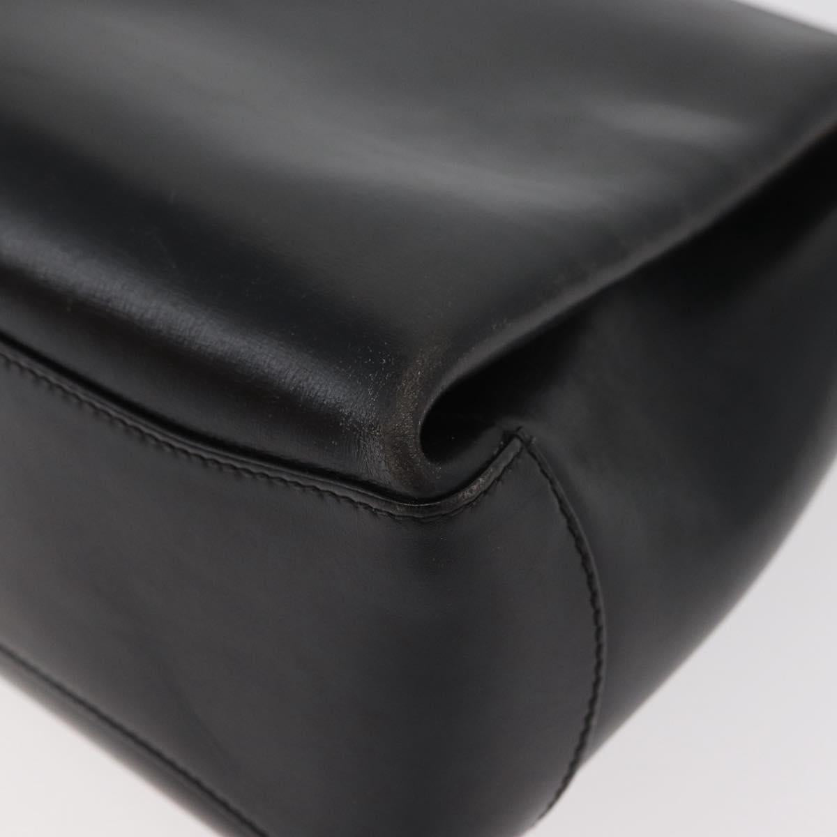 GUCCI Hand Bag Leather Black Gold Auth 178816