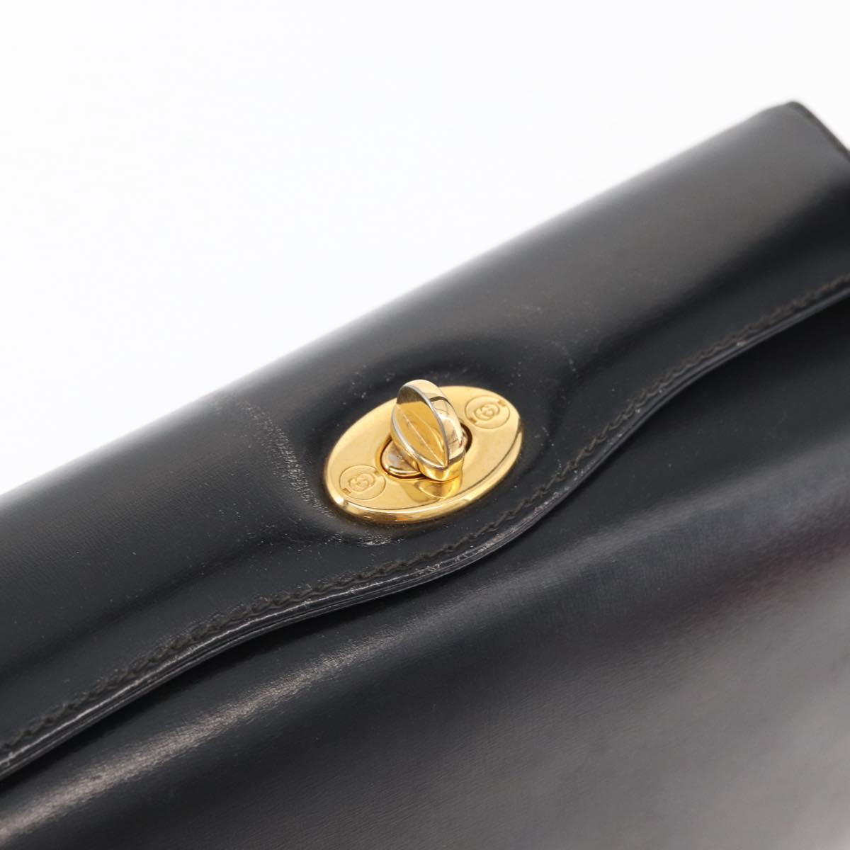 GUCCI Hand Bag Leather Black Gold Auth 178816