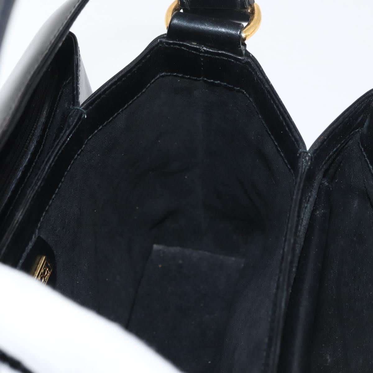 GUCCI Hand Bag Leather Black Gold Auth 178816