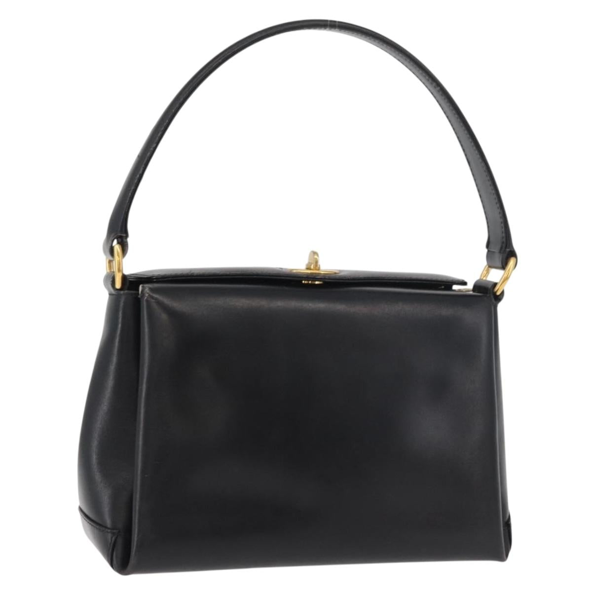 GUCCI Hand Bag Leather Black Gold Auth 178816