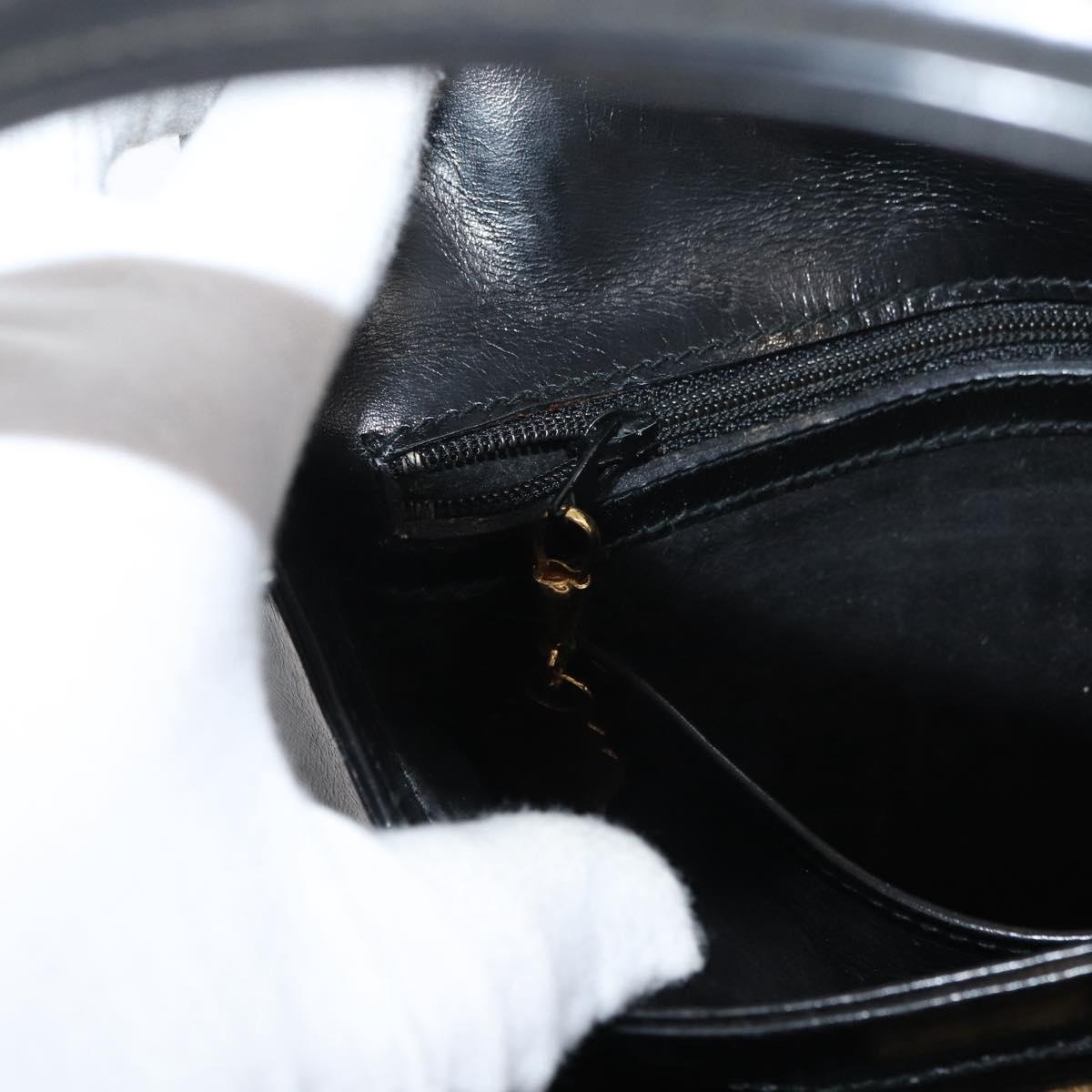 GUCCI Hand Bag Leather Black Gold Auth 178816