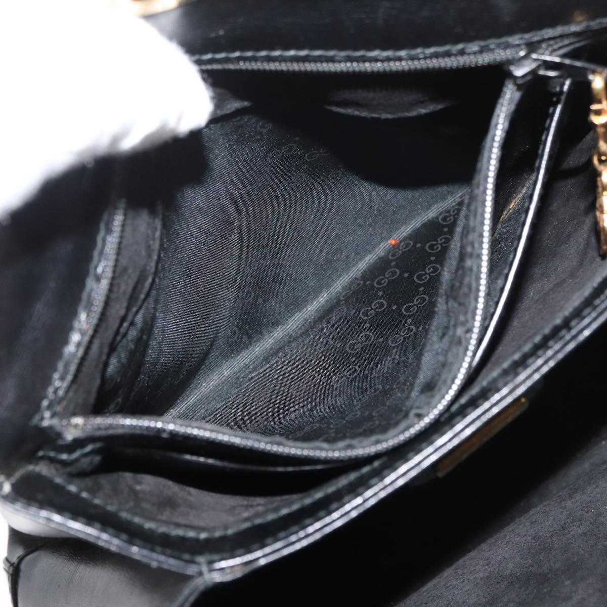 GUCCI Hand Bag Leather Black Gold Auth 178816