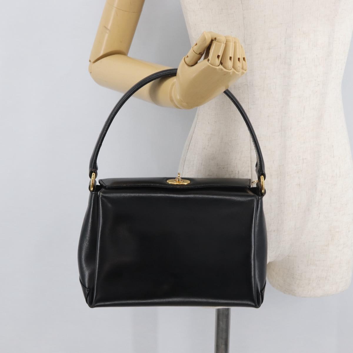 GUCCI Hand Bag Leather Black Gold Auth 178816