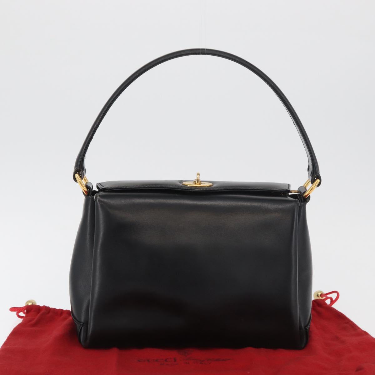 GUCCI Hand Bag Leather Black Gold Auth 178816