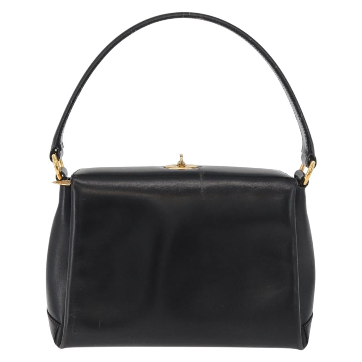 GUCCI Hand Bag Leather Black Gold Auth 178816