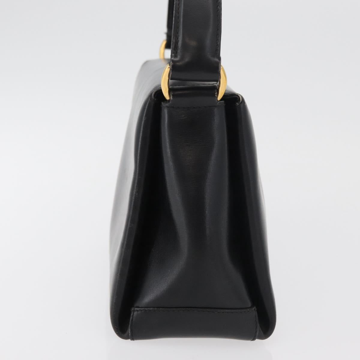 GUCCI Hand Bag Leather Black Gold Auth 178816