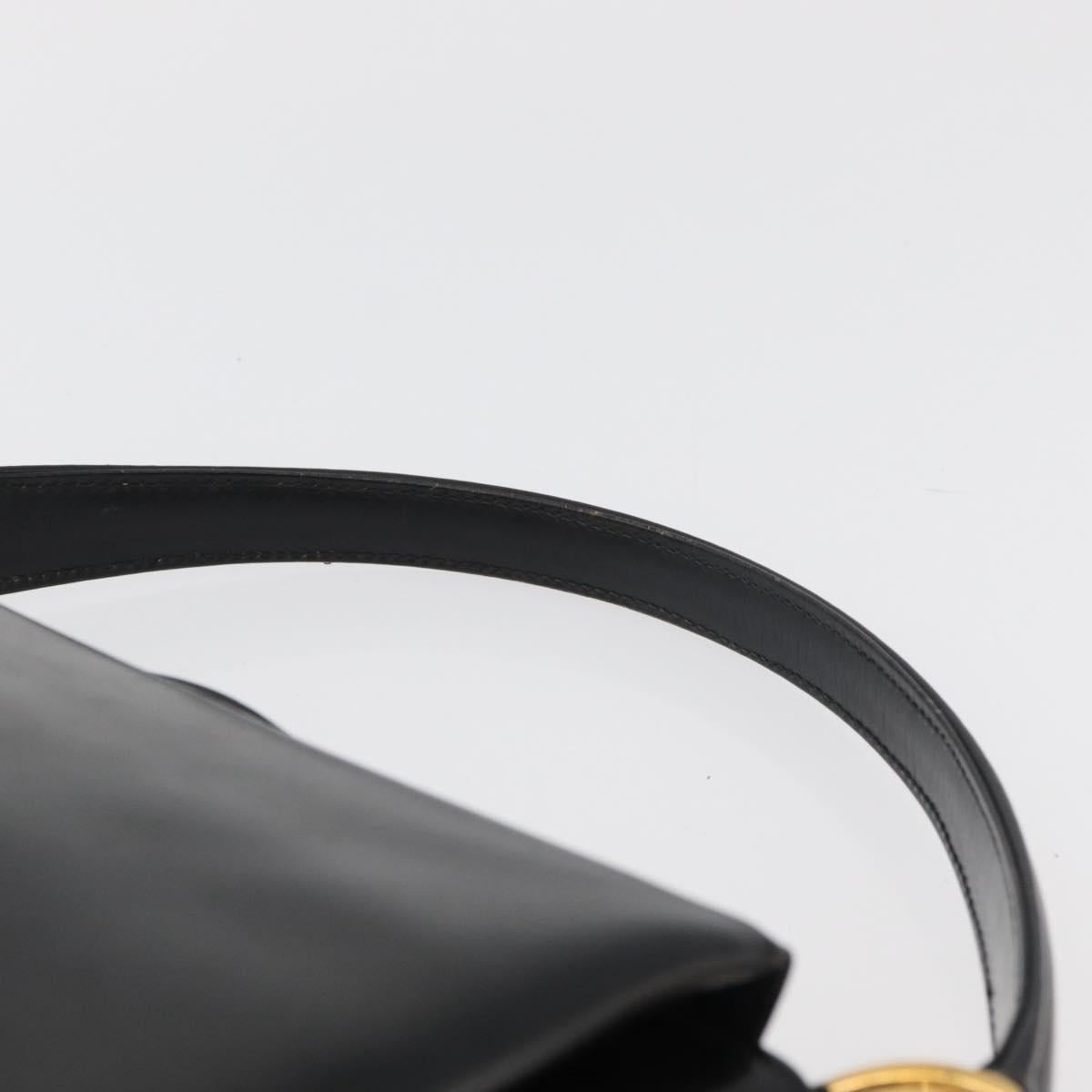 GUCCI Hand Bag Leather Black Gold Auth 178816