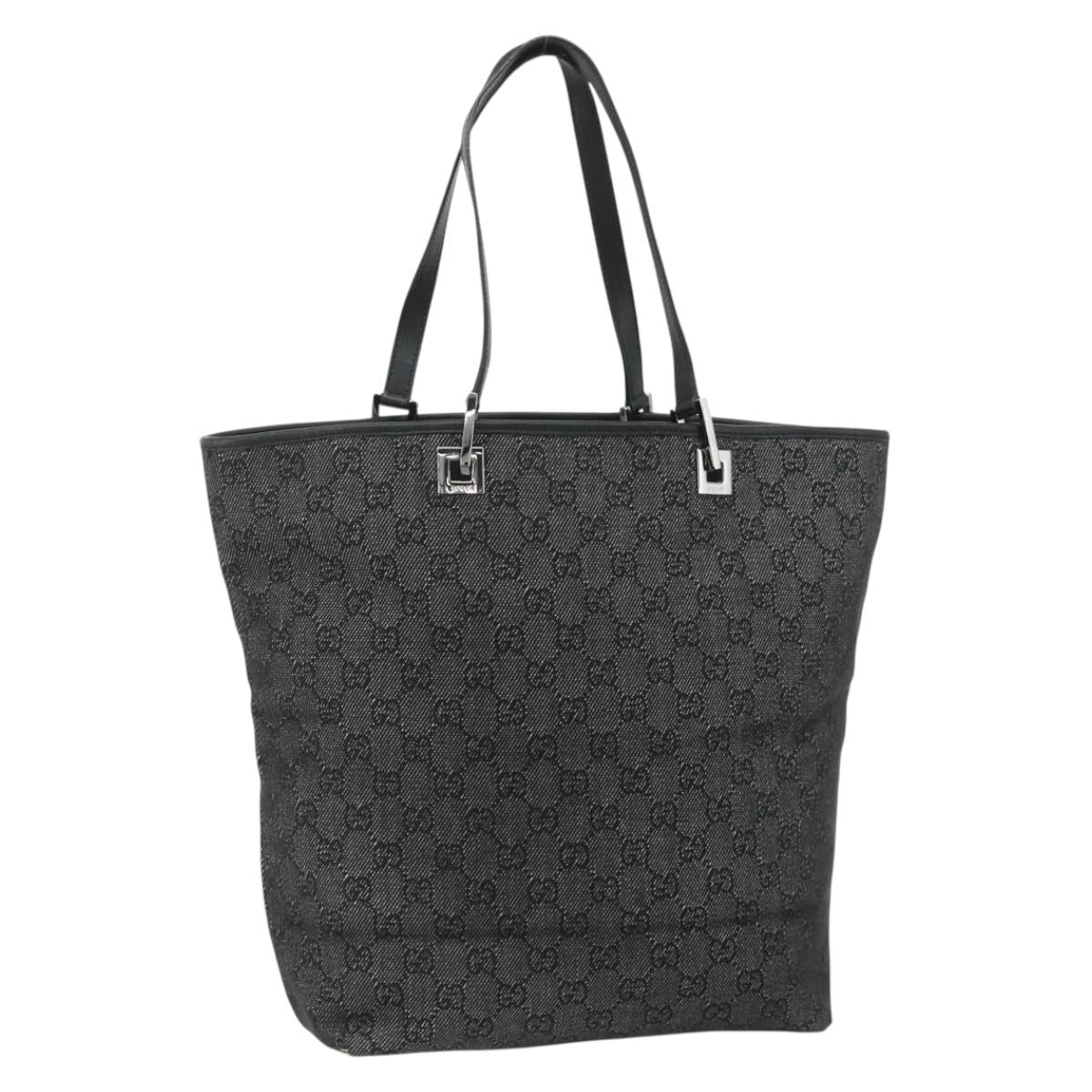 GUCCI GG Canvas Tote Bag Black Silver 31243 Auth 178818