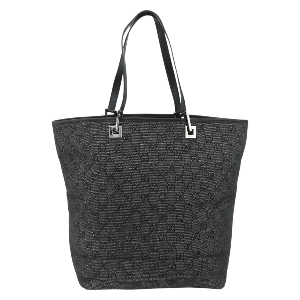 GUCCI GG Canvas Tote Bag Black Silver 31243 Auth 178818