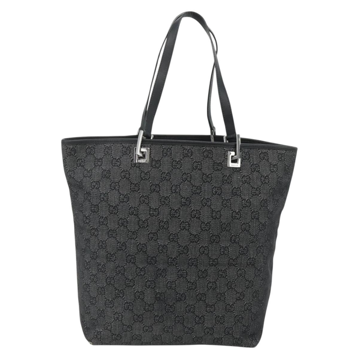 GUCCI GG Canvas Tote Bag Black Silver 31243 Auth 178818