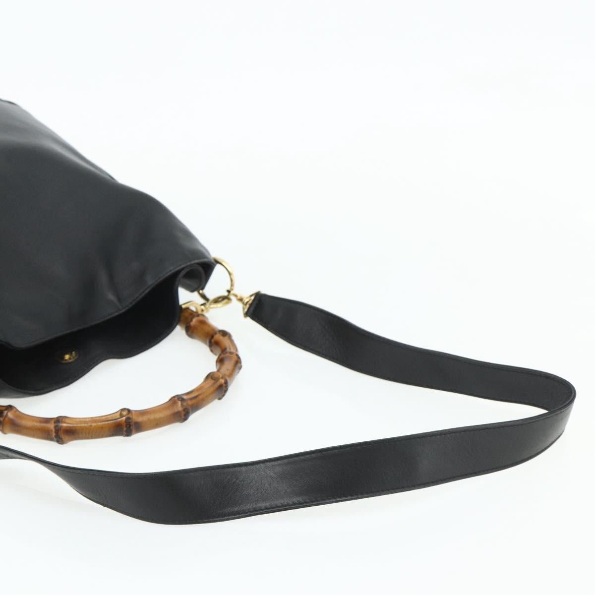 GUCCI Bamboo Shoulder Bag Leather 2way Black Gold 001 1577 Auth 178821