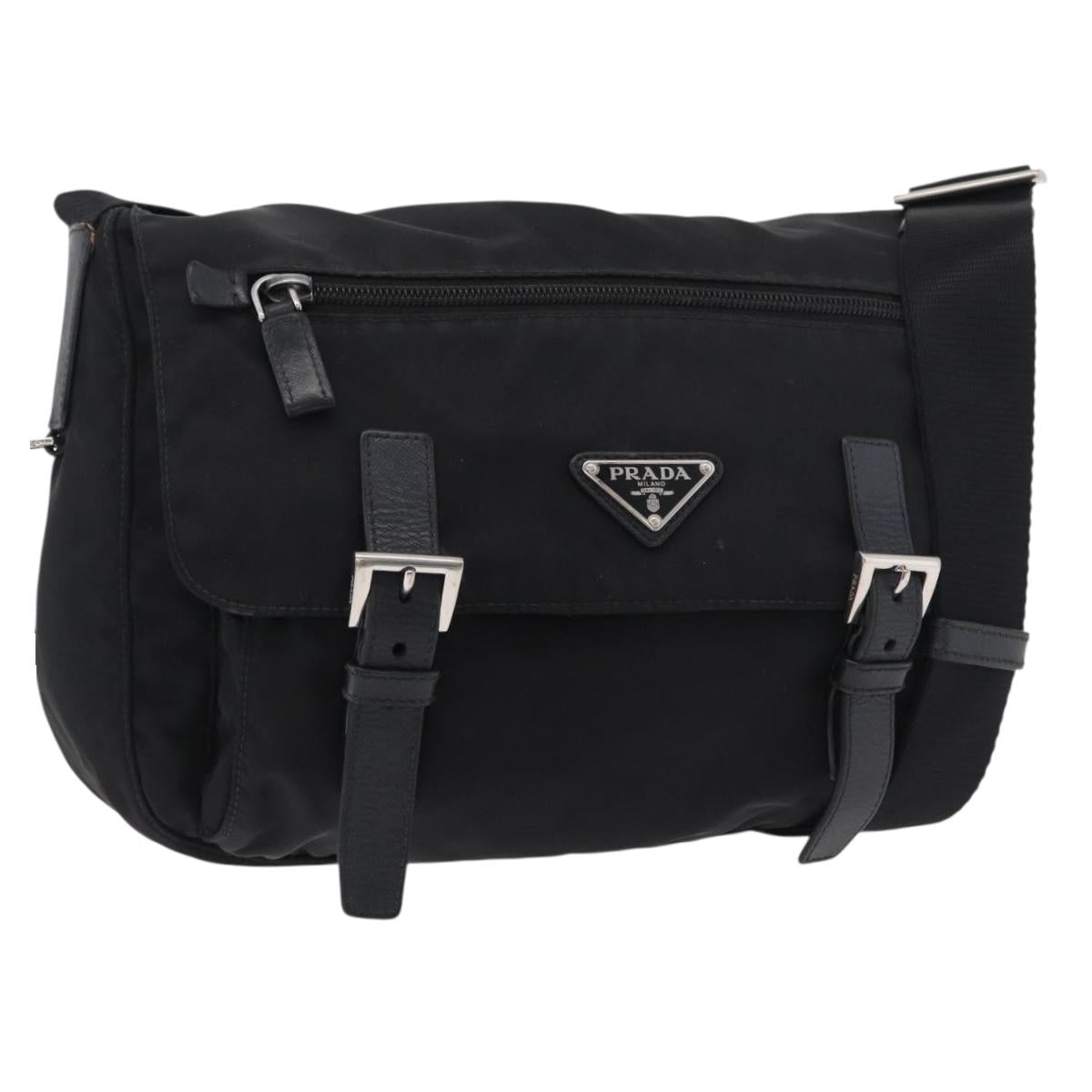 PRADA Shoulder Bag Nylon Black Silver Auth 178822A