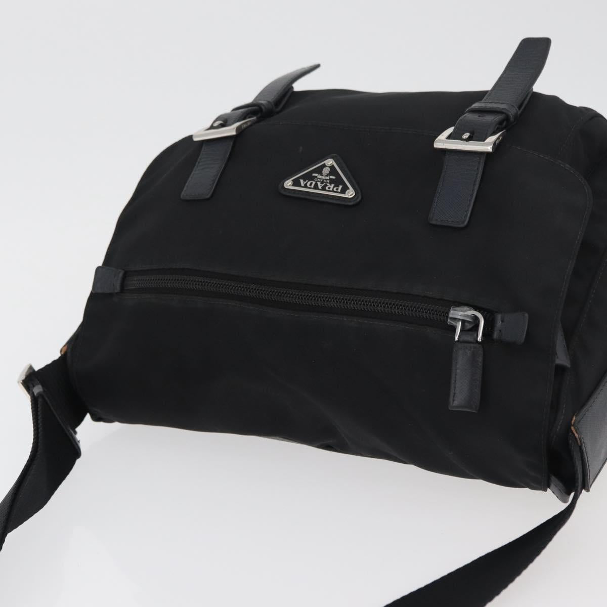 PRADA Shoulder Bag Nylon Black Silver Auth 178822A