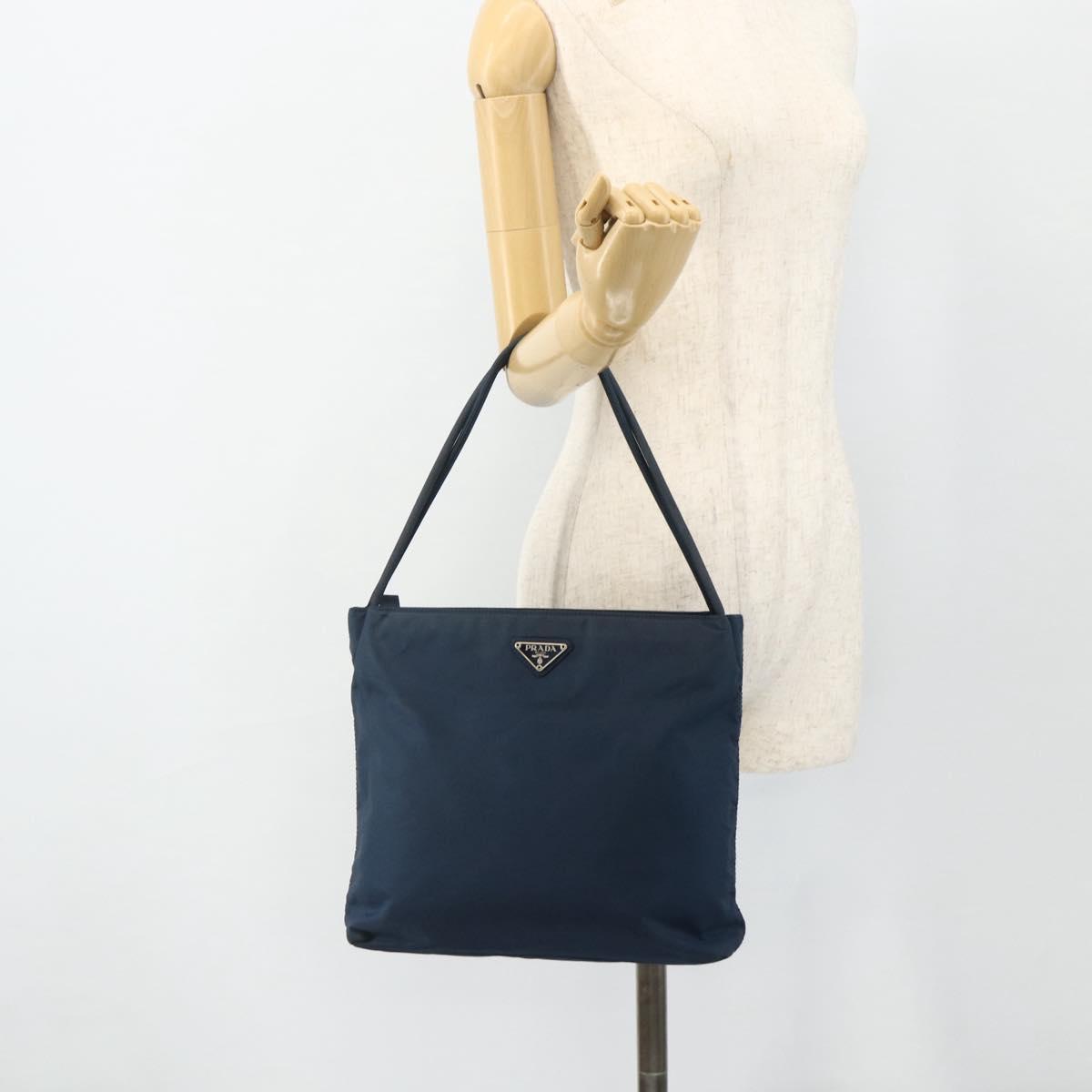 PRADA Tote Bag Nylon Navy Silver Auth 178825