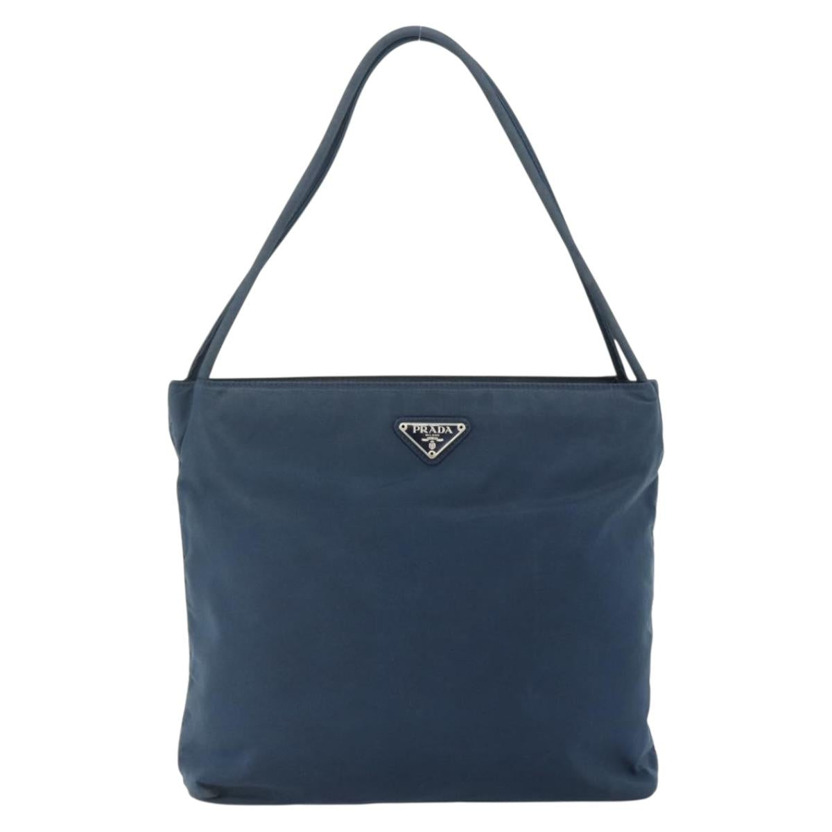 PRADA Tote Bag Nylon Navy Silver Auth 178825