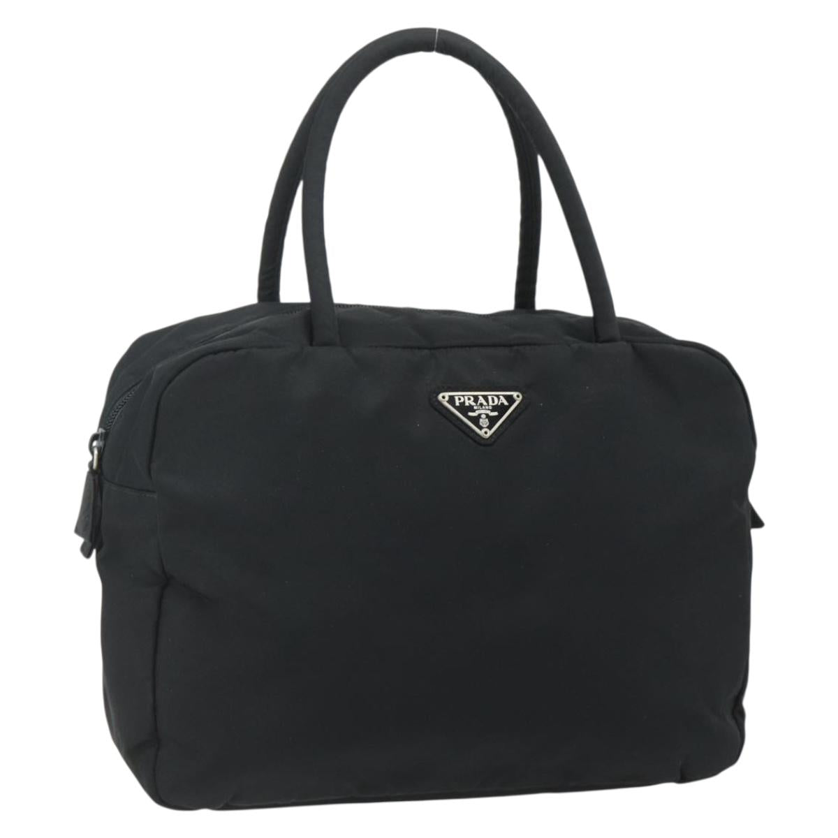 PRADA Hand Bag Nylon Black Silver Auth 178826A