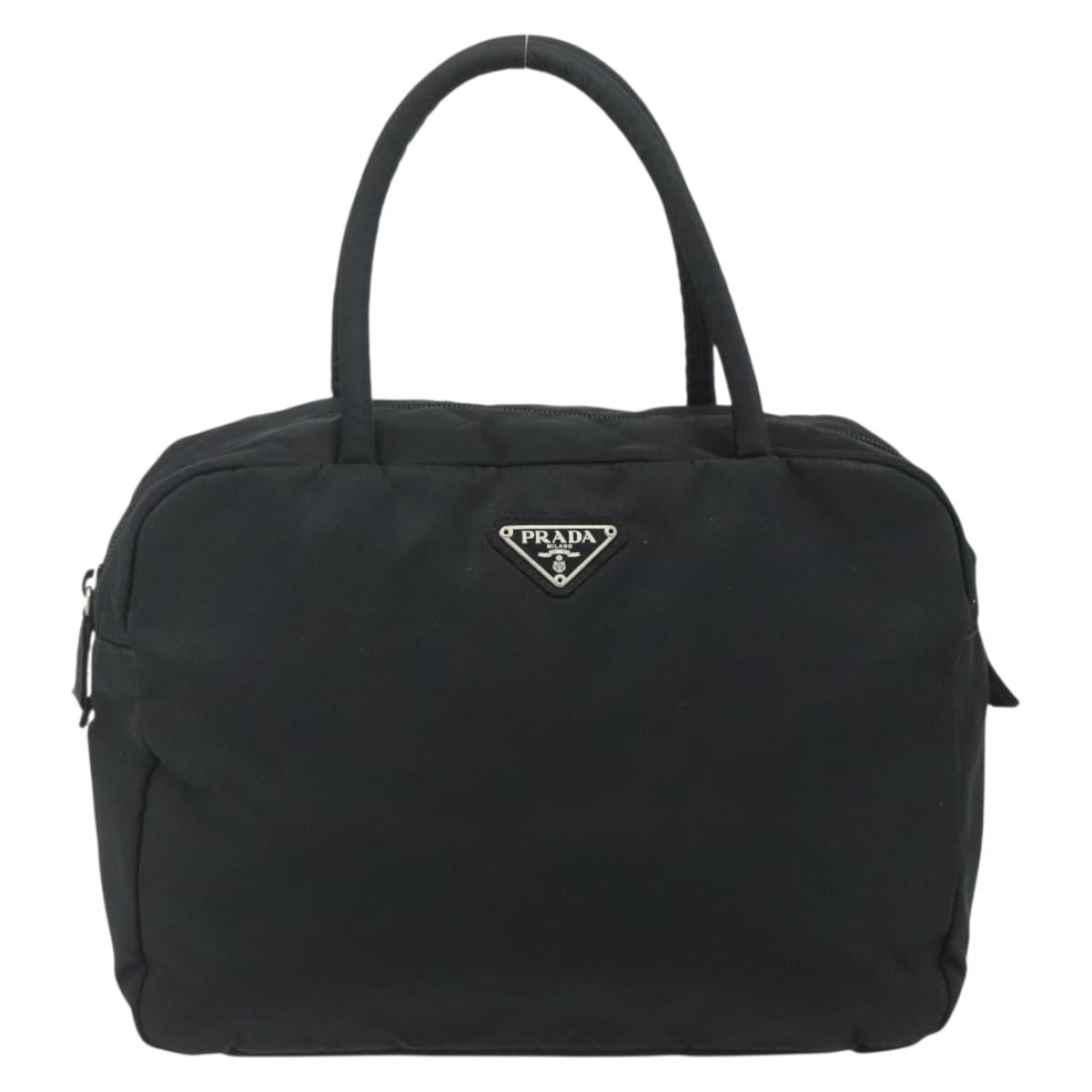 PRADA Hand Bag Nylon Black Silver Auth 178826A