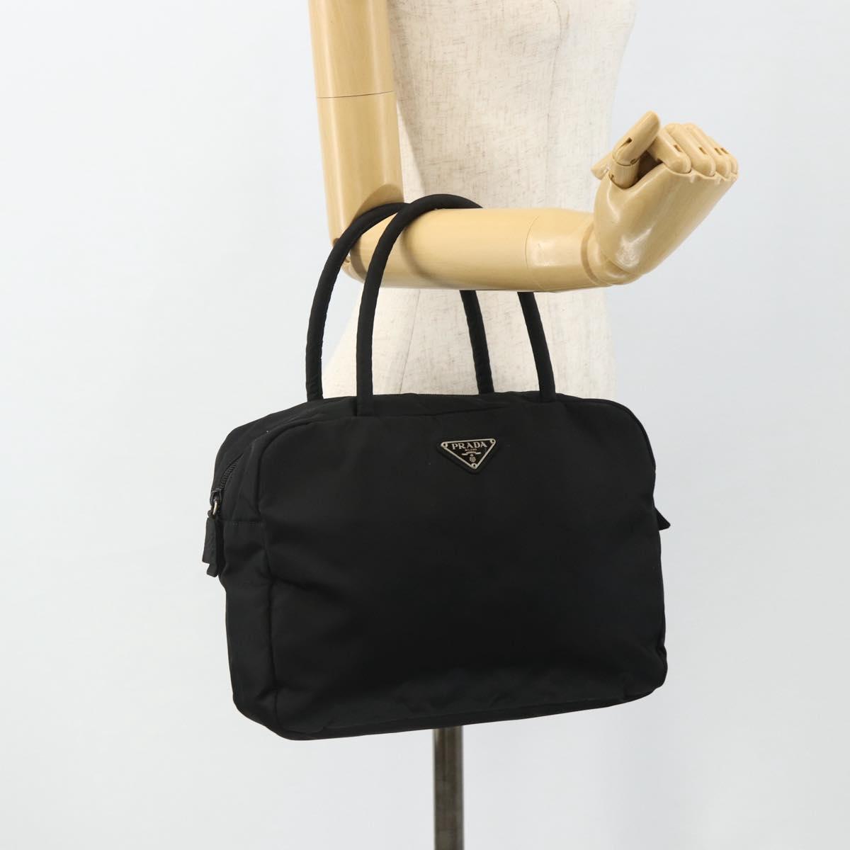 PRADA Hand Bag Nylon Black Silver Auth 178826A