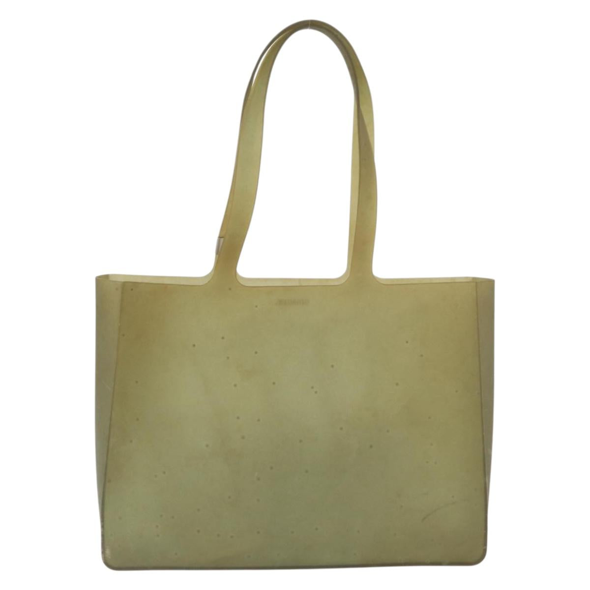 CHANEL Tote Bag Rubber Green Silver CC Auth 178827