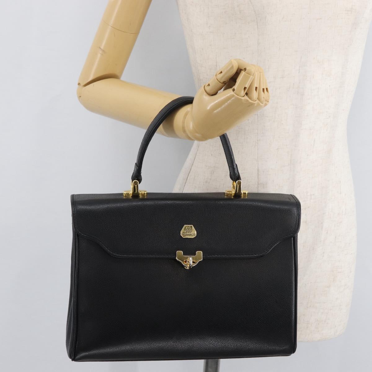MORABITO Hand Bag Leather Black Gold Auth 178828A