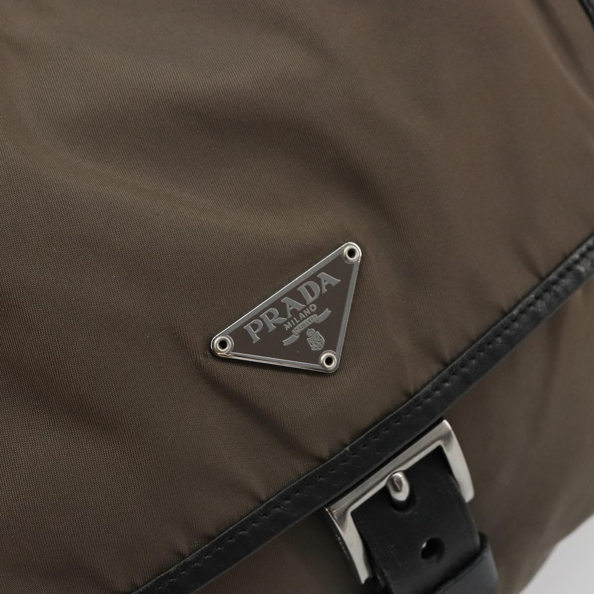 PRADA Shoulder Bag Nylon Beige Silver Auth 178834A