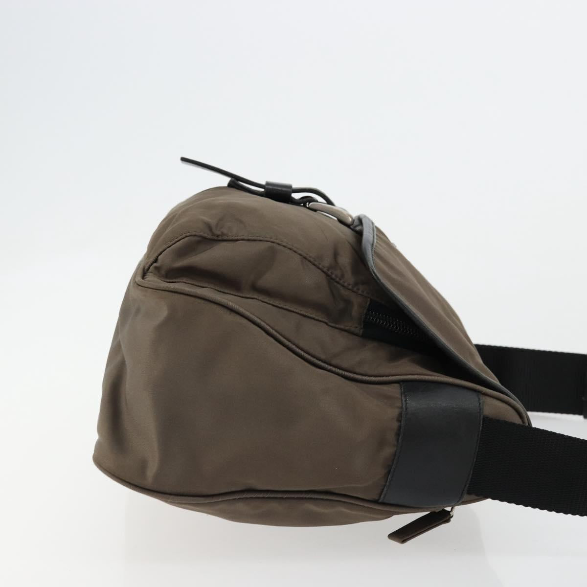 PRADA Shoulder Bag Nylon Beige Silver Auth 178834A