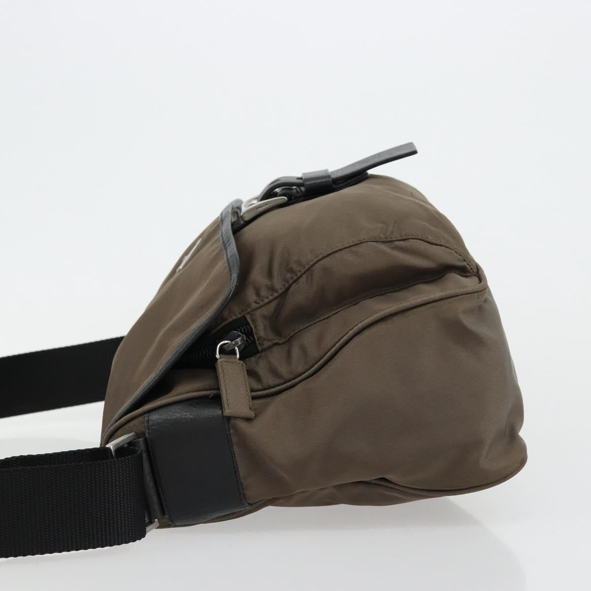 PRADA Shoulder Bag Nylon Beige Silver Auth 178834A