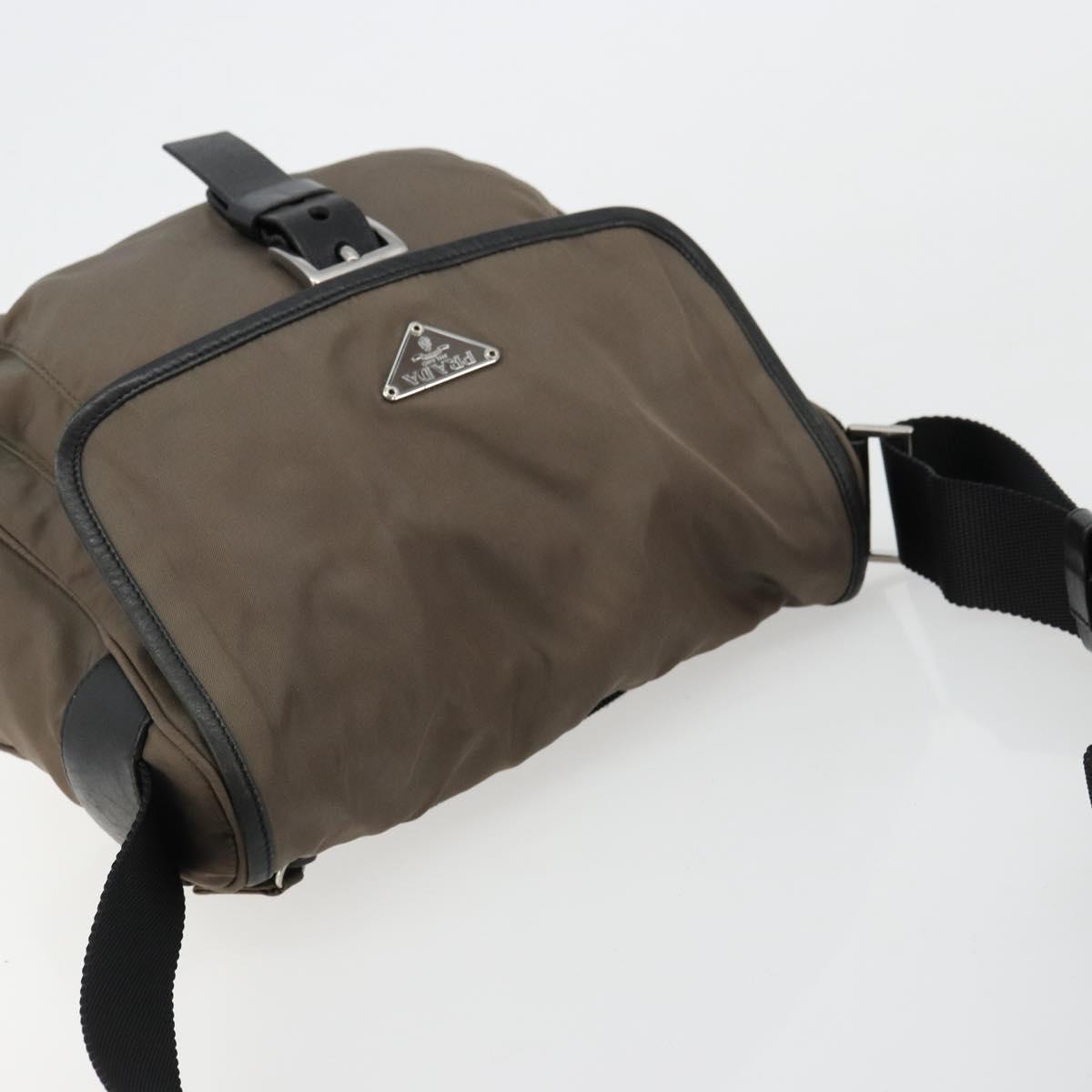 PRADA Shoulder Bag Nylon Beige Silver Auth 178834A