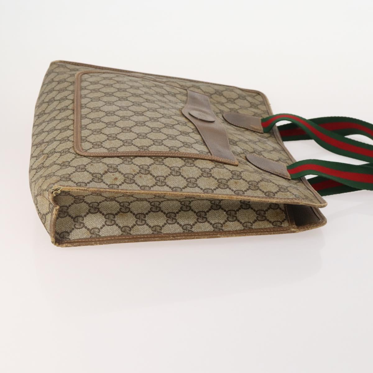 GUCCI GG Supreme Web Sherry Line Tote Bag PVC 4 Set Beige Brown Auth 178835