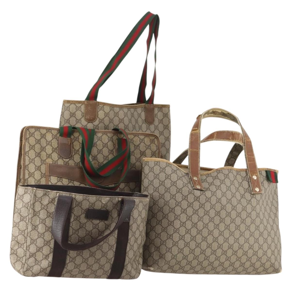 GUCCI GG Supreme Web Sherry Line Tote Bag PVC 4 Set Beige Brown Auth 178835