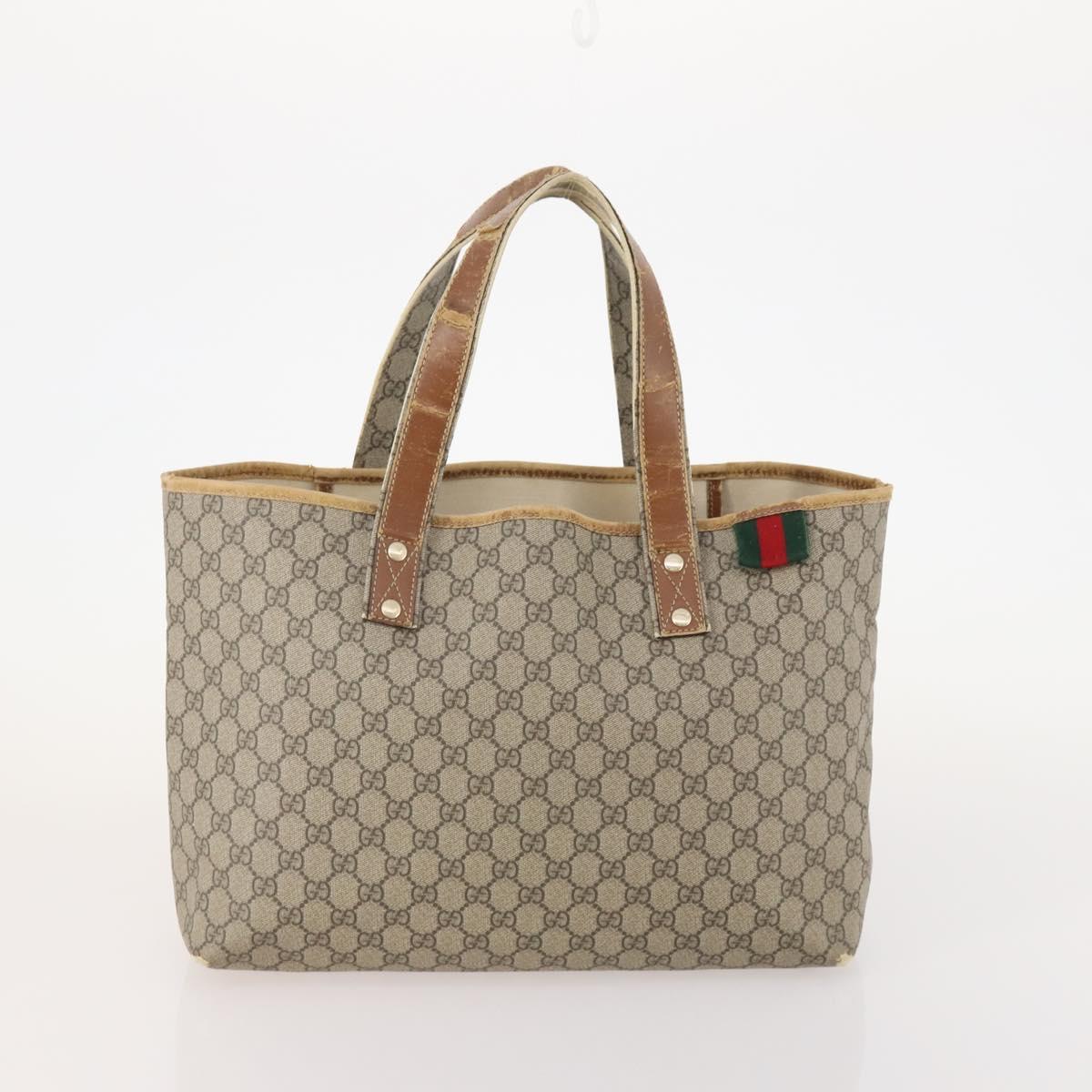 GUCCI GG Supreme Web Sherry Line Tote Bag PVC 4 Set Beige Brown Auth 178835