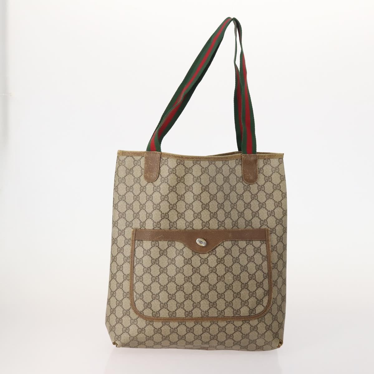 GUCCI GG Supreme Web Sherry Line Tote Bag PVC 4 Set Beige Brown Auth 178835